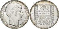 Frankreich 20 Francs Münze, Turin, Paris, VZ, Silber, KM:879 -