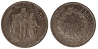 Frankreich 5 Francs Münze, Hercule, Paris, VZ, Silber, Gadoury:683 -