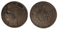 Frankreich 5 Francs Münze, Cérès, Paris, SS+, Silber, Gadoury:719 -