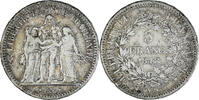 Frankreich 5 Francs Münze, Hercule, Paris, S+, Silber, KM:756.1 -