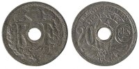 Frankreich 20 Centimes Münze, Lindauer, SS, Zinc, Gadoury:324 -