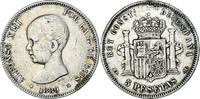 Spanien 5 Pesetas Münze, Alfonso XIII, Madrid, S+, Silber, KM:689 -