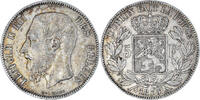 Belgien 5 Francs, 5 Frank Münze, Leopold II, SS+, Silber, KM:24 -