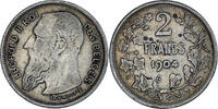 Belgien 2 Francs, 2 Frank Münze, Leopold II, S+, Silber, KM:58.1 -