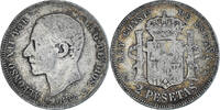 Spanien 2 Pesetas Münze, Alfonso XII, Madrid, S+, Silber, KM:678.2 -