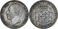 Spanien 2 Pesetas Alfonso XII, Madrid, SS, Silber, KM:678.2 -