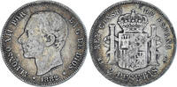 Spanien 2 Pesetas Münze, Alfonso XII, Madrid, S+, Silber, KM:678.2 -