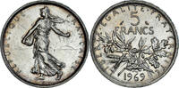 Frankreich 5 Francs Münze, Semeuse, Paris, UNZ, Silber, KM:926 -