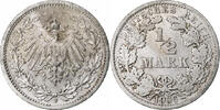 GERMANY - EMPIRE 1/2 Mark Münze, Stuttgart, SS, Silber, KM:17 -