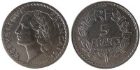 Frankreich 5 Francs Münze, Lavrillier, Beaumont le Roger, SS+ -