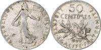 Frankreich 50 Centimes Münze, Semeuse, Paris, S+, Silber, KM:854 -