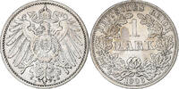 GERMANY - EMPIRE Mark Münze, Wilhelm II, Stuttgart, SS+, Silber, KM:14 -