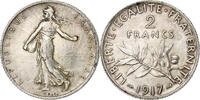 2 Francs 1917 Paris Frankreich Münze, Paris, Semeuse, VZ, Silber, KM:845.1 VZ