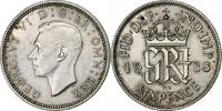 Großbritannien 6 Pence Münze, George VI, SS, Silber, KM:852 -