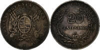 Uruguay 20 Centesimos Münze, Uruguay Mint, Santiago, SS, Silber, KM:15 -