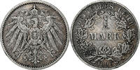 GERMANY - EMPIRE Mark Münze, Wilhelm II, Berlin, S+, Silber, KM:14 -