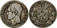 Belgien 20 Centimes Münze, Leopold I, S+, Silber, KM:19 -