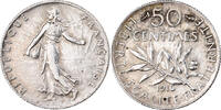 Frankreich 50 Centimes Münze, Semeuse, Paris, SS+, Silber, KM:854 -
