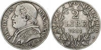 Italien Staaten 2 Lire Münze, PAPAL STATES, Pius IX, Rome, S+, Silber -