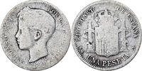 Spanien 1 Peseta Alfonso XIII, vega, Silber, SGE+, KM:706 -