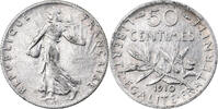 Frankreich 50 Centimes Münze, Semeuse, Paris, S+, Silber, KM:854 -