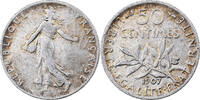 Frankreich 50 Centimes Münze, Semeuse, Paris, S+, Silber, KM:854 -