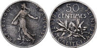 Frankreich 50 Centimes Semeuse, Paris, SS, Silber, KM:854, Gadoury:420 -