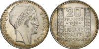 Frankreich 20 Francs Münze, Turin, Paris, VZ, Silber, KM:879 -