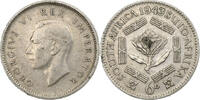 Südafrika 6 Pence Münze, George VI, SS, Silber, KM:27 -