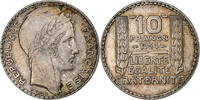 Frankreich 10 Francs Münze, Turin, Paris, VZ, Silber, KM:878 -