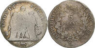Frankreich 5 Francs Münze, Union et Force, Bayonne, S, Silber -