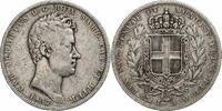 Italien Staaten 5 Lire Münze, SARDINIA, Carlo Alberto, Genoa, S+ -