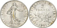 Frankreich 2 Francs Münze, Semeuse, Paris, S+, Silber, KM:845.1 -