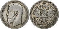 Russland Rouble Münze, Nicholas II, Brussels, S+, Silber, KM:59.1 -