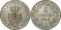 Deutsch Staaten 6 Kreuzer HESSE-DARMSTADT, Ludwig II, Silber, SS+ -
