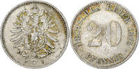 German Empire 20 Pfennig GERMANY - EMPIRE, Wilhelm I, Hamburg, Silber, SS+, KM:5 -
