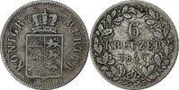 Deutsch Staaten 6 Kreuzer WURTTEMBERG, Wilhelm I, Silber, SS, KM:592 -