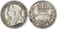 Großbritannien 3 Pence Münze, Victoria, S+, Silber, KM:777 -