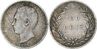 Portugal 100 Reis Luiz I, Silber, S+, KM:510 -