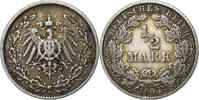 German Empire 1/2 Mark Münze, GERMANY - EMPIRE, Karlsruhe, SS, Silber, KM:17 -