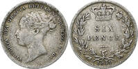 Großbritannien 6 Pence Münze, Victoria, SS+, Silber, KM:757 -
