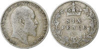 Großbritannien 6 Pence Edward VII, Silber, S+, KM:799 -