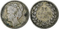 Niederlande 25 Cents Münze, Wilhelmina I, Utrecht, S+, Silber, KM:120.2 -