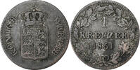 Deutsch Staaten Kreuzer Münze, WURTTEMBERG, Wilhelm I, SS, Silber -