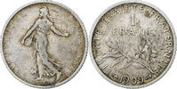 Frankreich Franc Münze, Semeuse, Paris, S+, Silber, KM:844.1 -