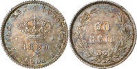 Portugal 50 Reis Münze, Luiz I, VZ+, Silber, KM:506.2 -