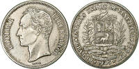 Venezuela Gram 10, 2 Bolivares Münze, Philadelphia, SS+, Silber, KM:23a -