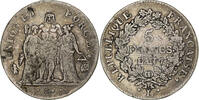 Frankreich 5 Francs Münze, Union et Force, Bayonne, S+, Silber -