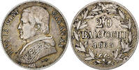 Italien 20 Baiocchi PAPAL STATES, Pius IX, Rome, Silber, SS -