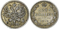 Russland 20 Kopeks Nicholas II, Silber, SS, KM:22a.2 -